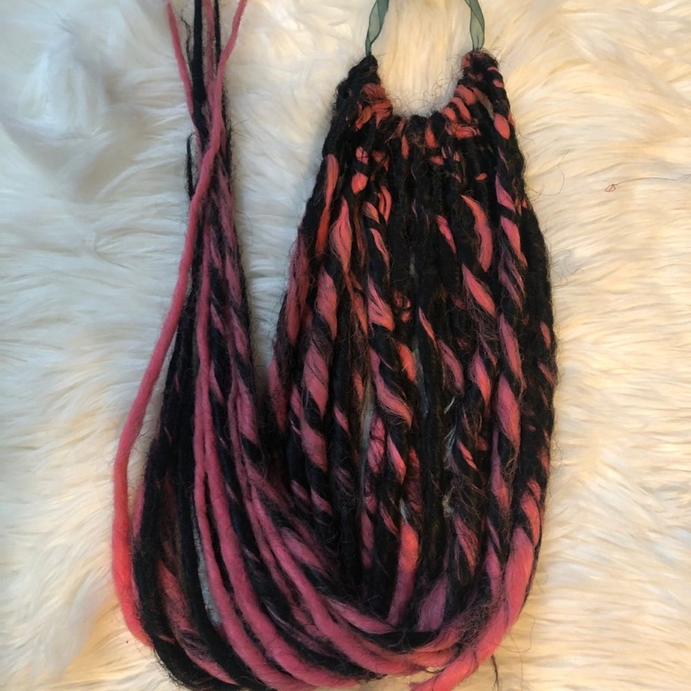 19 Black and Pink Synthetic Dreadlocks 19"-31" Goth